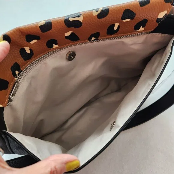 NEW Thirty One Leopard Print Black Faux Leather Shoulder Bag Purse Classy Glam - Picture 4 of 12